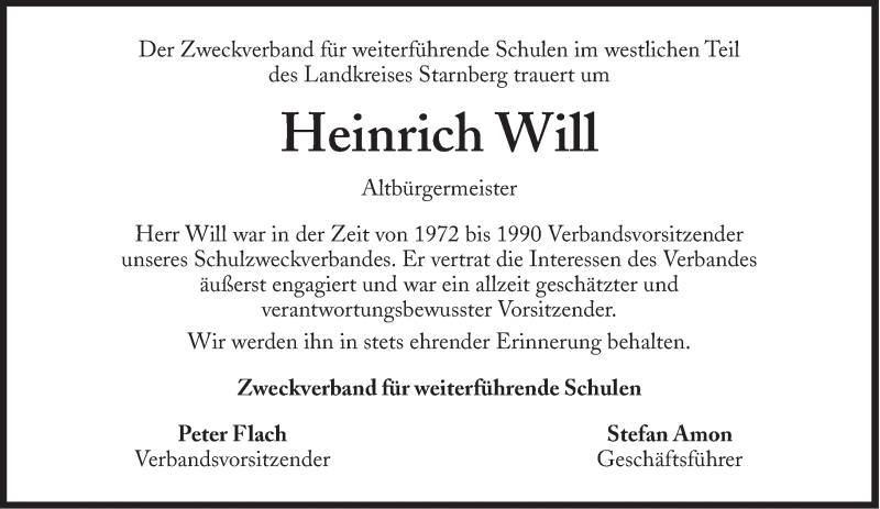  Traueranzeige für Heinrich Will vom 26.01.2013 aus Süddeutsche Zeitung