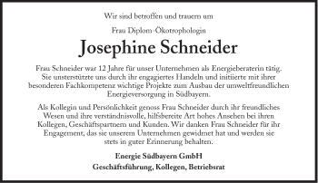 Traueranzeige von Josephine Schneider von Süddeutsche Zeitung