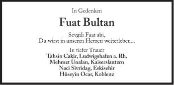 Traueranzeige von Fuat Bultan von Süddeutsche Zeitung