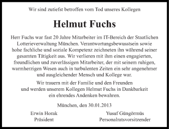 Traueranzeige von Helmut Fuchs von Süddeutsche Zeitung