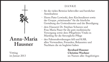 Traueranzeige von Anna-Maria Hausner von Süddeutsche Zeitung