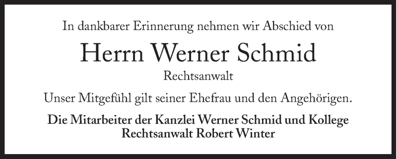  Traueranzeige für Werner Schmid vom 02.02.2013 aus Süddeutsche Zeitung