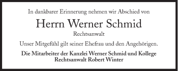 Traueranzeige von Werner Schmid von Süddeutsche Zeitung