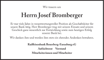 Traueranzeige von Josef Bromberger von Süddeutsche Zeitung
