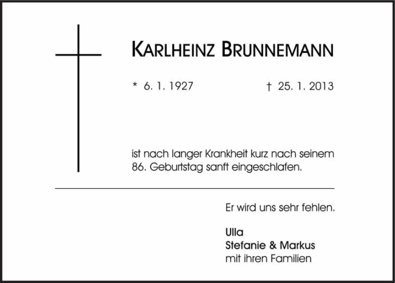  Traueranzeige für Karlheinz Brunnemann vom 02.02.2013 aus Süddeutsche Zeitung