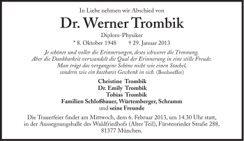 Traueranzeige von Werner Trombik von Süddeutsche Zeitung