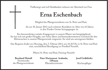 Traueranzeige von Erna Eschenbach von Süddeutsche Zeitung