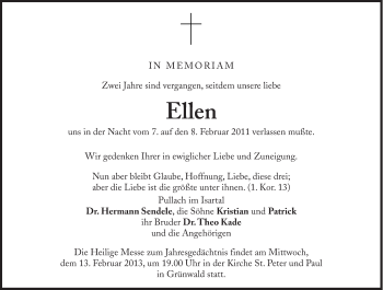 Traueranzeige von Ellen Sendele von Süddeutsche Zeitung