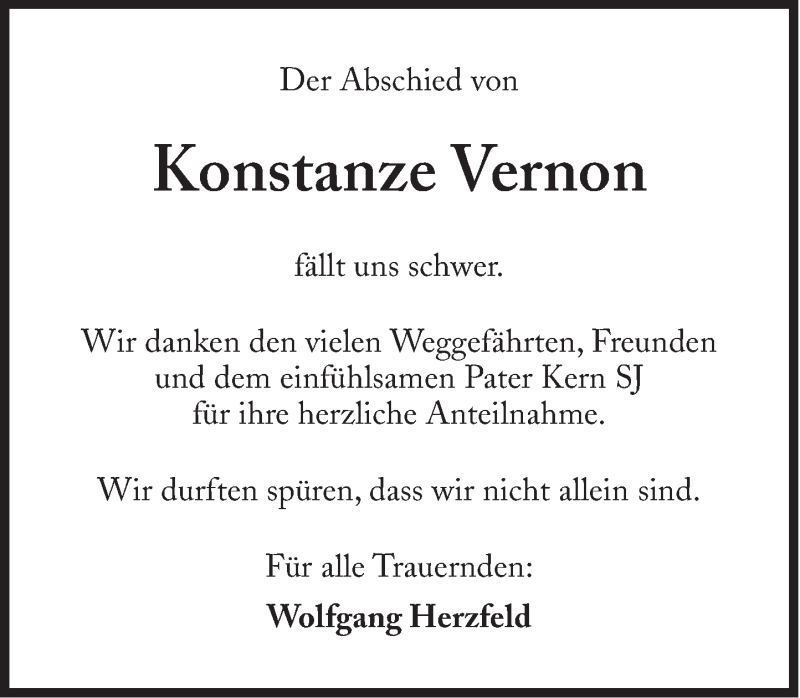  Traueranzeige für Konstanze Vernon vom 09.02.2013 aus Süddeutsche Zeitung