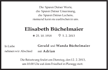 Traueranzeige von Elisabeth Büchelmaier von Süddeutsche Zeitung