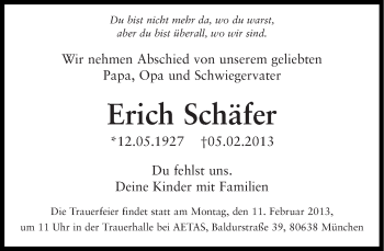 Traueranzeige von Erich Schäfer von Süddeutsche Zeitung