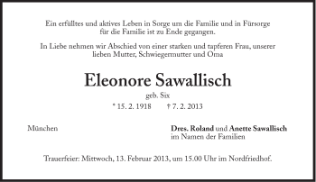 Traueranzeige von Eleonore Sawallisch von Süddeutsche Zeitung