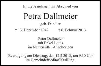 Traueranzeige von Petra Dallmeier von Süddeutsche Zeitung