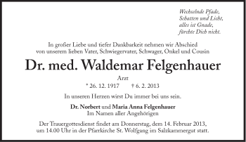 Traueranzeige von Waldemar Felgenhauer von Süddeutsche Zeitung