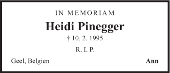 Traueranzeige von Heidi Pinegger von Süddeutsche Zeitung