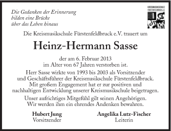 Traueranzeige von Heinz-Hermann Sasse von Süddeutsche Zeitung
