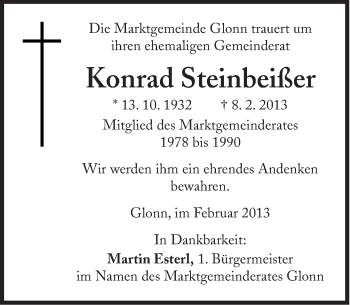 Traueranzeige von Konrad Steinbeißer von Süddeutsche Zeitung