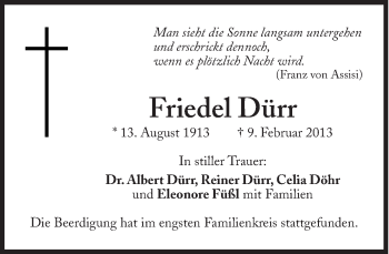 Traueranzeige von Friedel Dürr von Süddeutsche Zeitung