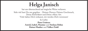 Traueranzeige von Helga Janisch von Süddeutsche Zeitung
