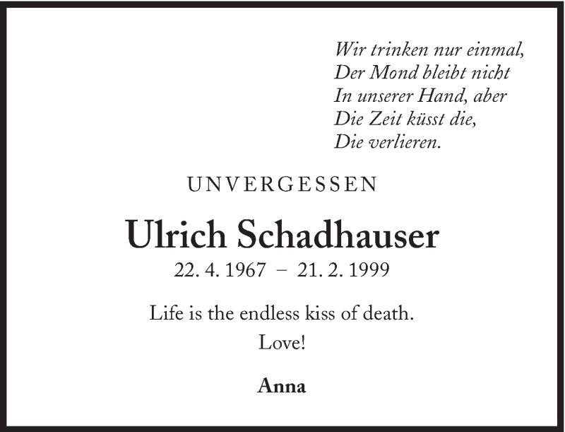  Traueranzeige für Ulrich Schadhauser vom 21.02.2013 aus Süddeutsche Zeitung