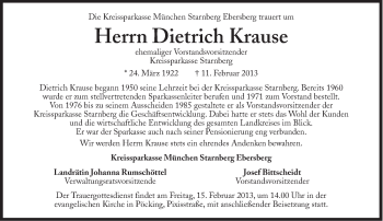 Traueranzeige von Dietrich Krause von Süddeutsche Zeitung
