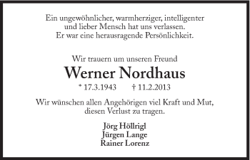 Traueranzeige von Werner Nordhaus von Süddeutsche Zeitung