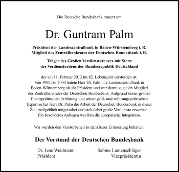 Traueranzeige von Guntram Palm von Süddeutsche Zeitung