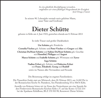 Traueranzeige von Dieter Schütte von Süddeutsche Zeitung