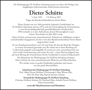 Traueranzeige von Dieter Schütte von Süddeutsche Zeitung