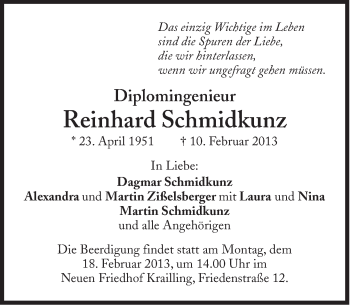 Traueranzeige von Reinhard Schmidkunz von Süddeutsche Zeitung