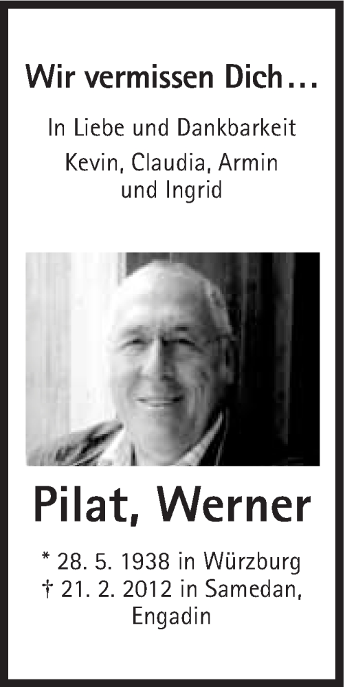  Traueranzeige für Werner Pilat vom 23.02.2013 aus Süddeutsche Zeitung