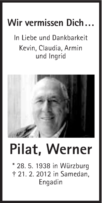 Traueranzeige von Werner Pilat von Süddeutsche Zeitung