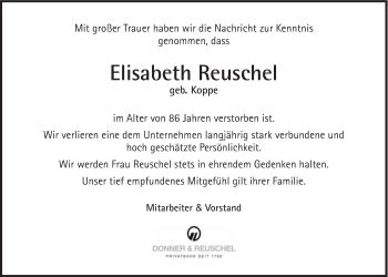 Traueranzeige von Elisabeth Reuschel von Süddeutsche Zeitung