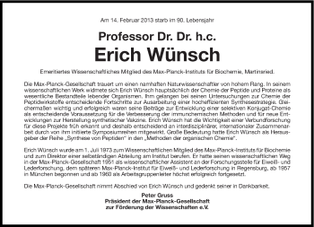 Traueranzeige von Erich Wünsch von Süddeutsche Zeitung