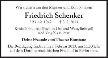 Traueranzeige von Friedrich Schenker von Süddeutsche Zeitung