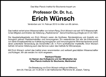 Traueranzeige von Erich Wünsch von Süddeutsche Zeitung