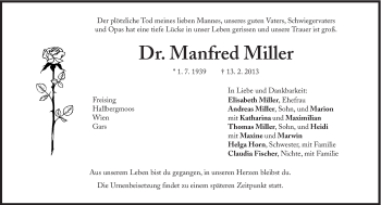 Traueranzeige von Manfred Miller von Süddeutsche Zeitung