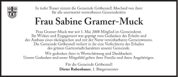 Traueranzeige von Sabine Gramer-Muck von Süddeutsche Zeitung