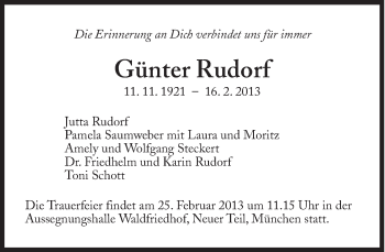 Traueranzeige von Günter Rudorf von Süddeutsche Zeitung