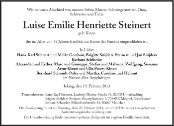 Traueranzeige von Luise Emilie Henriette Steinert von Süddeutsche Zeitung