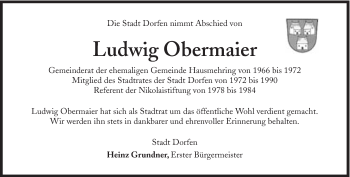 Traueranzeige von Ludwig Obermaier von Süddeutsche Zeitung
