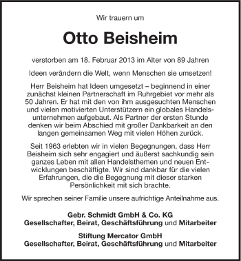 Traueranzeige von Otto Beisheim von Süddeutsche Zeitung