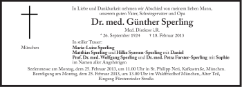 Traueranzeige von Günther Sperling von Süddeutsche Zeitung