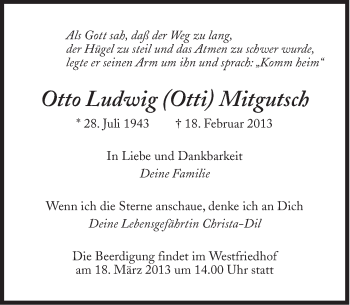 Traueranzeige von Otto Ludwig Mitgutsch von Süddeutsche Zeitung