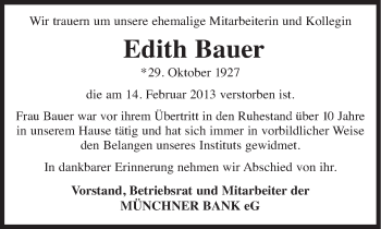 Traueranzeige von Edith Bauer von Süddeutsche Zeitung