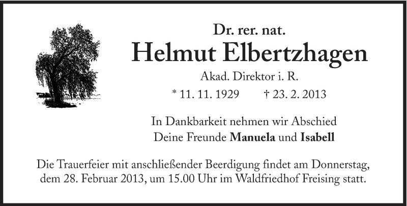  Traueranzeige für Helmut Elbertzhagen vom 27.02.2013 aus Süddeutsche Zeitung