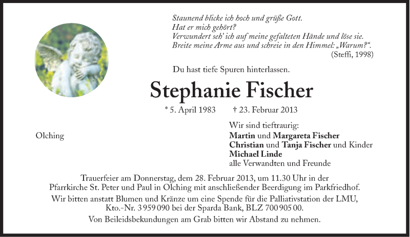  Traueranzeige für Stephanie Fischer vom 27.02.2013 aus Süddeutsche Zeitung