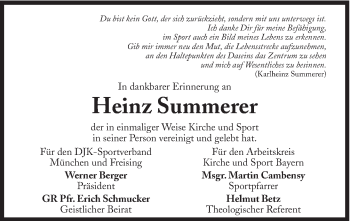 Traueranzeige von Heinz Summerer von Süddeutsche Zeitung