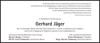 Traueranzeige von Gerhard Jäger von Süddeutsche Zeitung