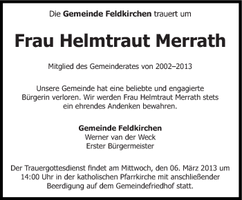 Traueranzeige von Helmtraut Merrath von Süddeutsche Zeitung